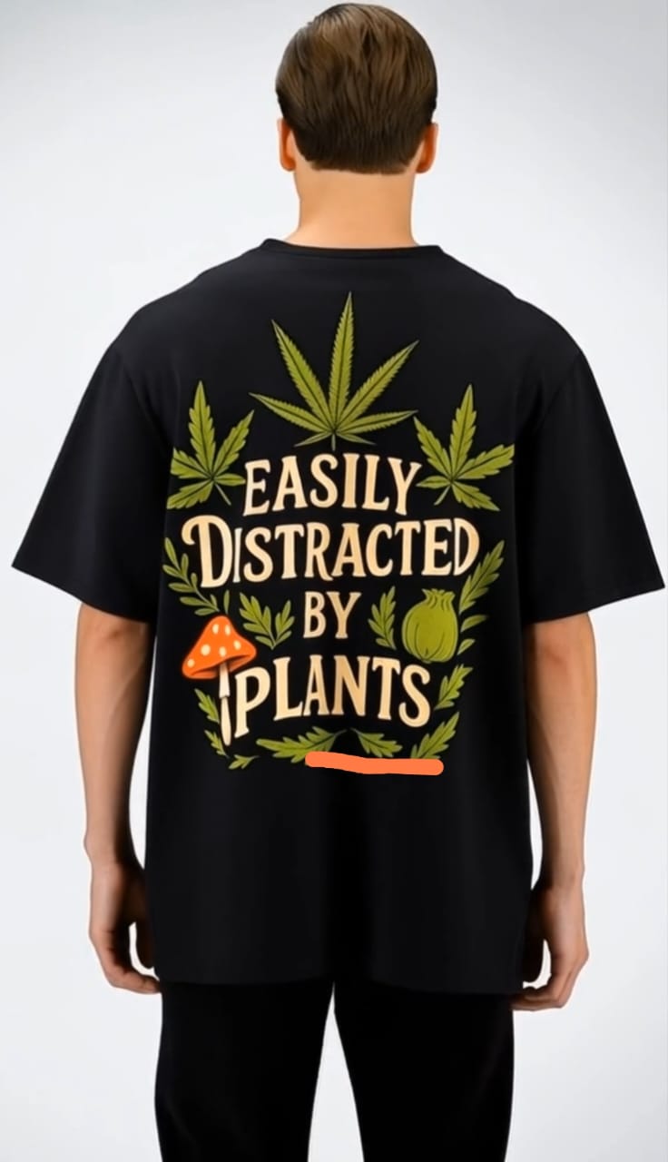 PUNKAR™ Easily Distracted By Plants Oversized Graphic T-Shirt