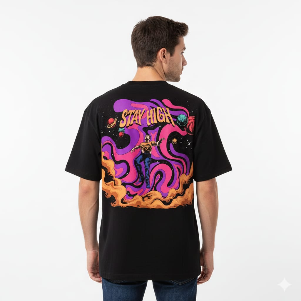 PUNKAR™ Stay High' Oversized Black T-Shirt |