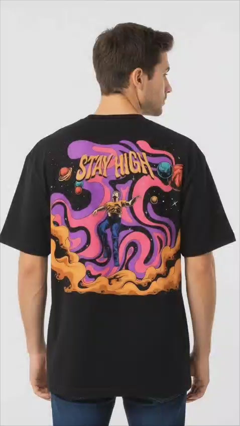 PUNKAR™ Stay High' Oversized Black T-Shirt |