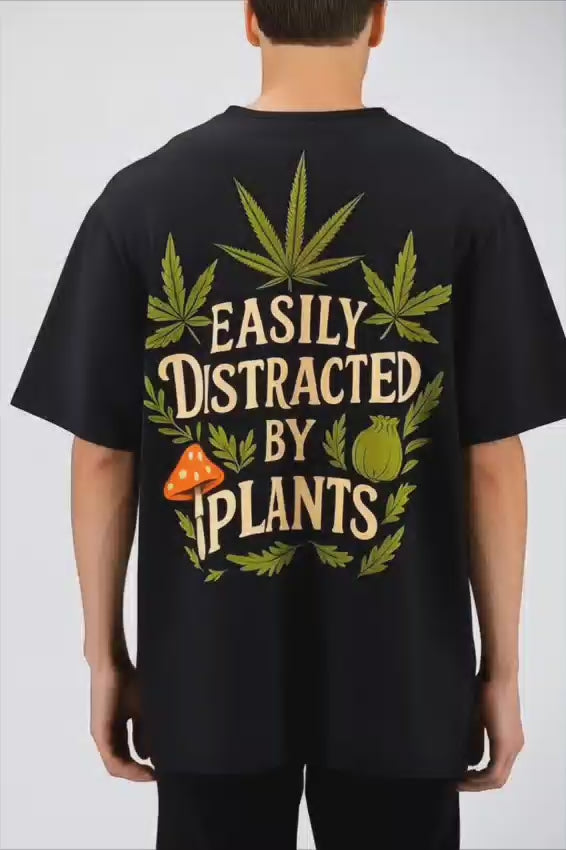 PUNKAR™ Easily Distracted By Plants Oversized Graphic T-Shirt